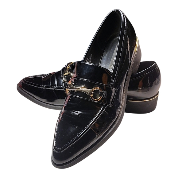 ZARA, BLACK PATENT VEGAN LEATHER LOAFER, FLATS, SIZE 9.5 EUC - Picture 5 of 9